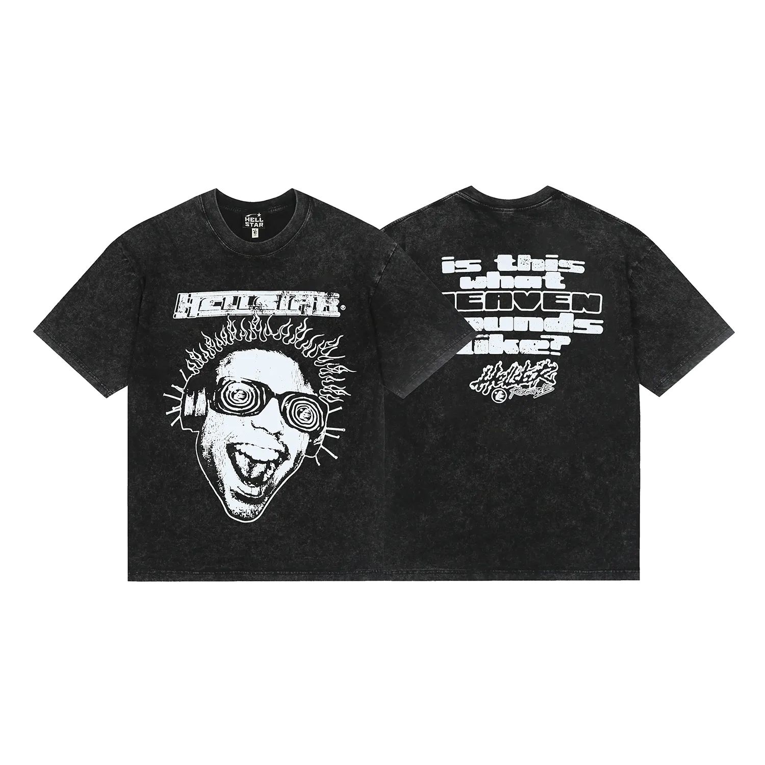7726# P124 Washed Hellstar Hellstar ins same style retro printed tops for men and women, casual and trendy pure cotton washed short-sleeved T-shirt Color: Black Size: S M L XL