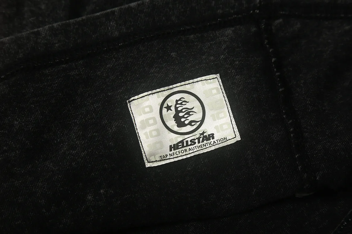 7726# P124 Washed Hellstar Hellstar ins same style retro printed tops for men and women, casual and trendy pure cotton washed short-sleeved T-shirt Color: Black Size: S M L XL