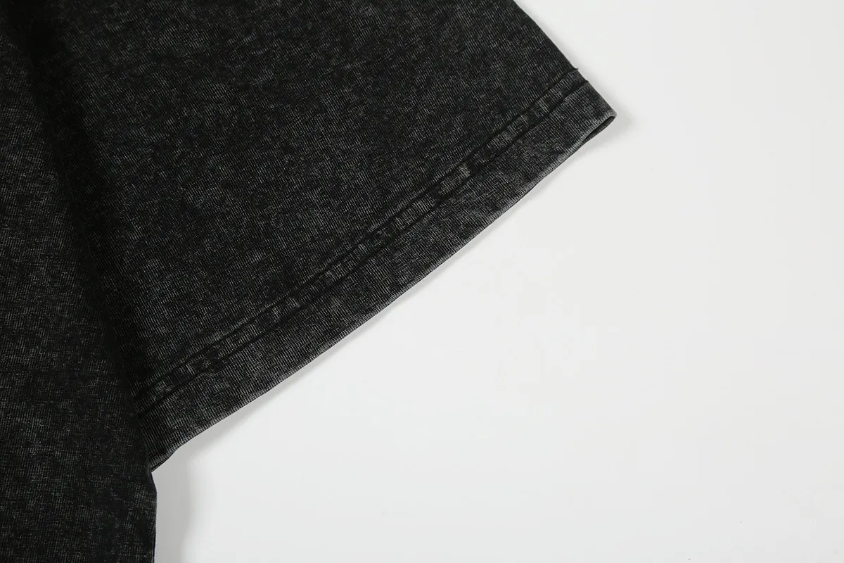 7726# P124 Washed Hellstar Hellstar ins same style retro printed tops for men and women, casual and trendy pure cotton washed short-sleeved T-shirt Color: Black Size: S M L XL