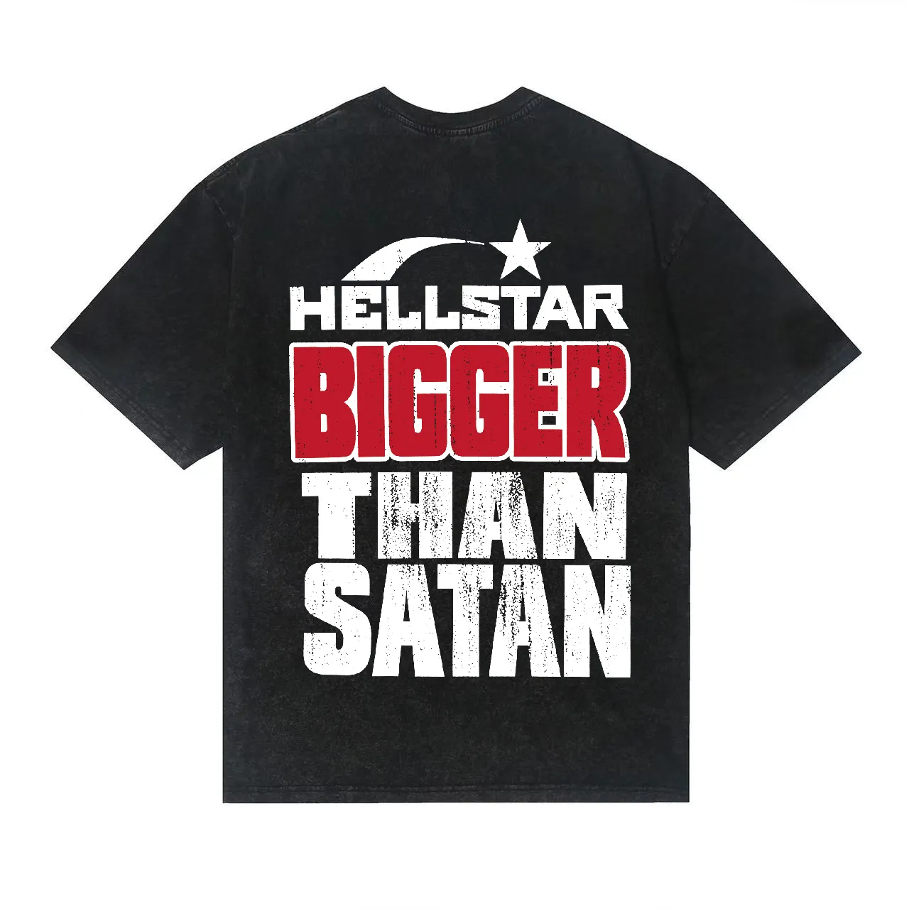 7742# P124 Washed Hellstar Hellstar ins same style retro printed tops for men and women, casual and trendy pure cotton washed short-sleeved T-shirt Color: Black Size: S M L XL
