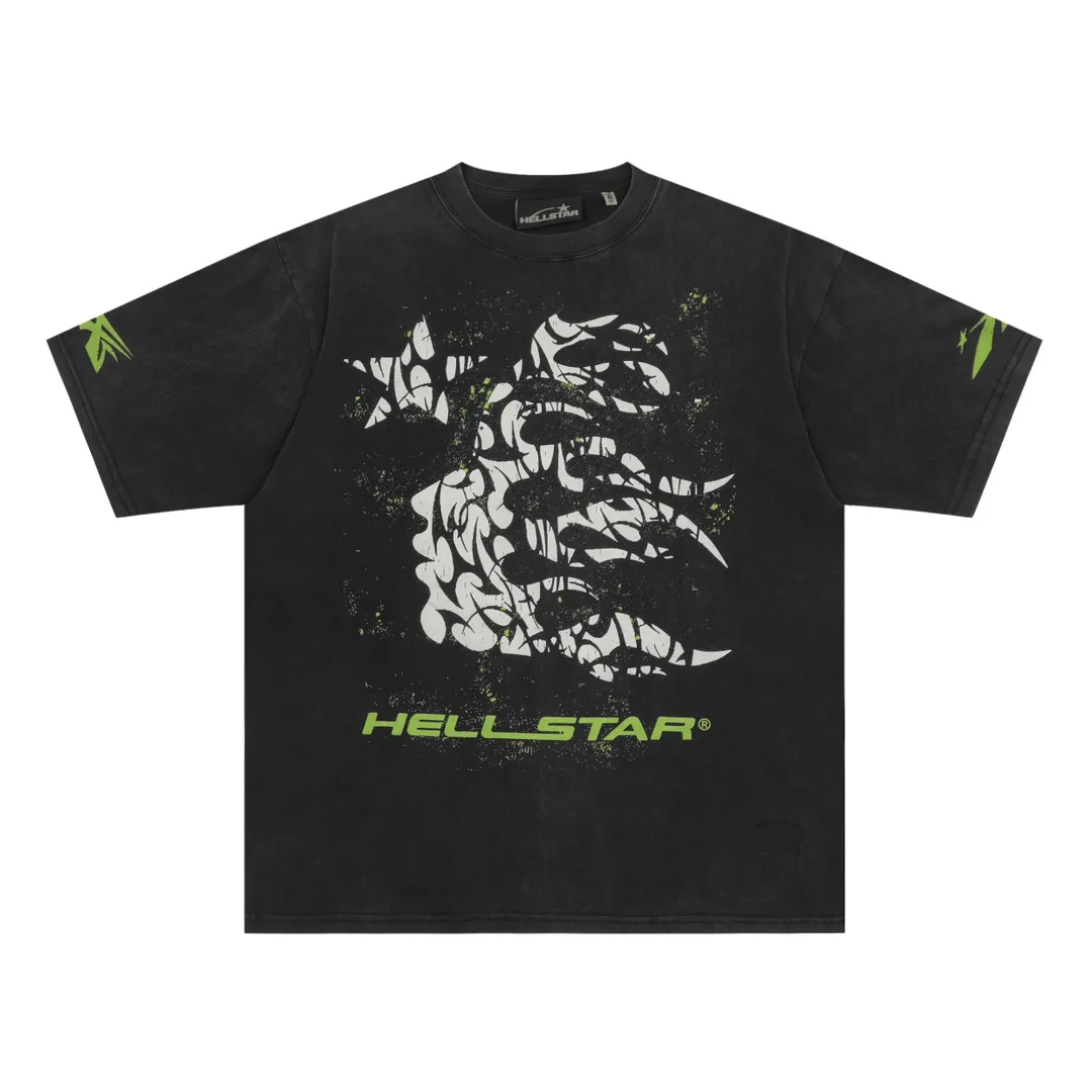 P126 HELLSTAR THORN T-SHIRT short-sleeved T-shirt, the new hot beauty trend Hellstar!  Standard beauty and trendy workmanship, original customization (fabric, pattern, printing, hang tag, main mark, etc.), exaggerated style, explosive style, dare to break through tradition, bring adventurous new fashion experience!   YoungBoy, the most popular rapper in the youth circle, has shot a lot of models for him, and celebrities such as Dababy and Swae Lee frequently get dressed!  color: black Size: S, M, L, XL