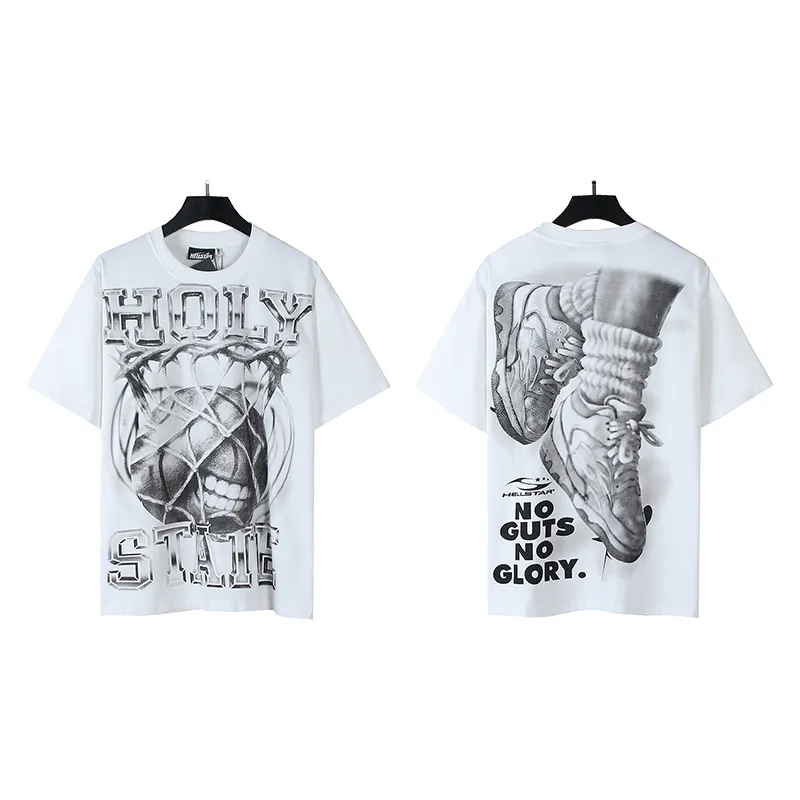 P110 5618# Real shot Hellstar Meichao high street pure cotton loose short-sleeved T-shirt Fabric: 240g 32 count fine cotton double yarn pure cotton Color: White Size: S M L XL