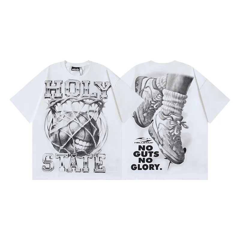 P110 5618# Real shot Hellstar Meichao high street pure cotton loose short-sleeved T-shirt Fabric: 240g 32 count fine cotton double yarn pure cotton Color: White Size: S M L XL