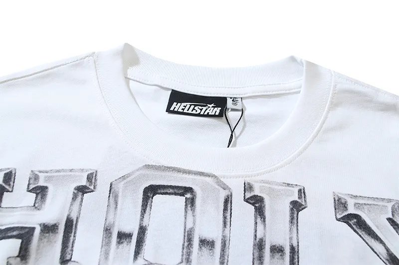 P110 5618# Real shot Hellstar Meichao high street pure cotton loose short-sleeved T-shirt Fabric: 240g 32 count fine cotton double yarn pure cotton Color: White Size: S M L XL