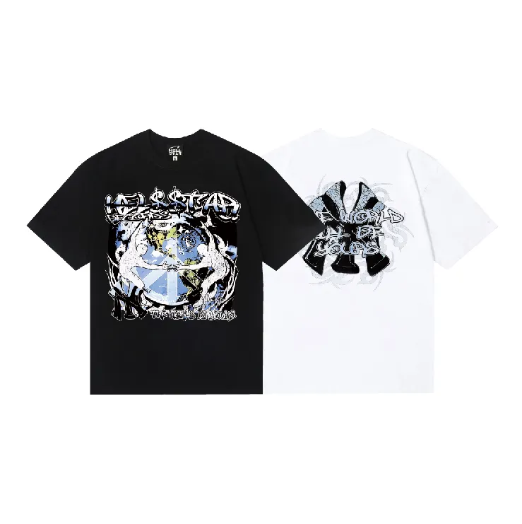 6755# P112 Hellstar American fashion high street pure cotton loose short-sleeved T-shirt Color: Black White Size: S M L XL