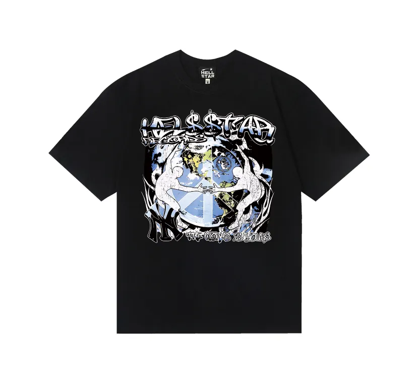 6755# P112 Hellstar American fashion high street pure cotton loose short-sleeved T-shirt Color: Black White Size: S M L XL