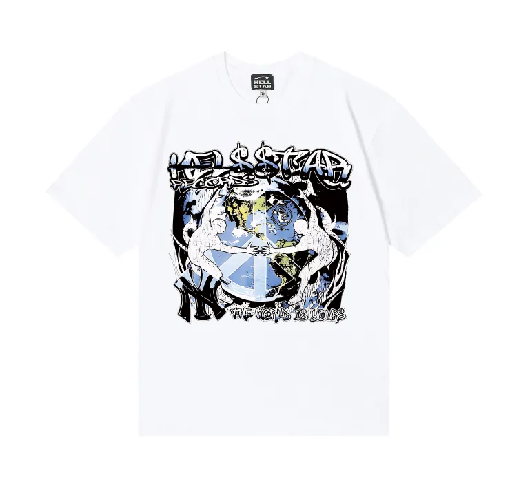 6755# P112 Hellstar American fashion high street pure cotton loose short-sleeved T-shirt Color: Black White Size: S M L XL