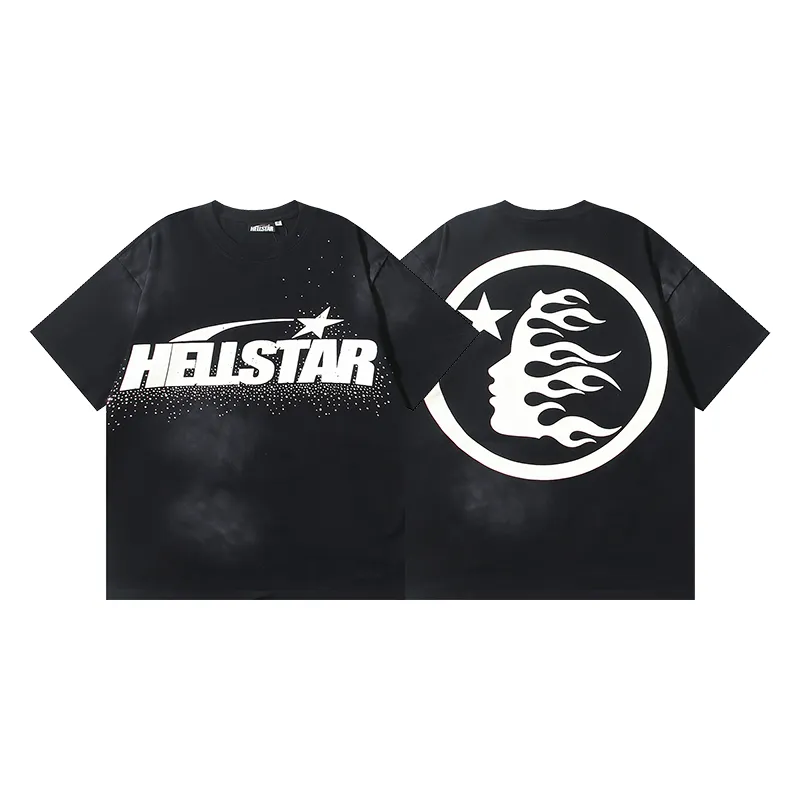 P134 6752# Washed Black + Hot Brick Real Shot Hellstar Washed Retro Beauty Trendy Hot Brick Printed Short Sleeve T-shirt Fabric: 250g 32 Count Fine Cotton Double Yarn Pure Cotton Color: Washed Black + Hot Brick Code Number: S M L XL