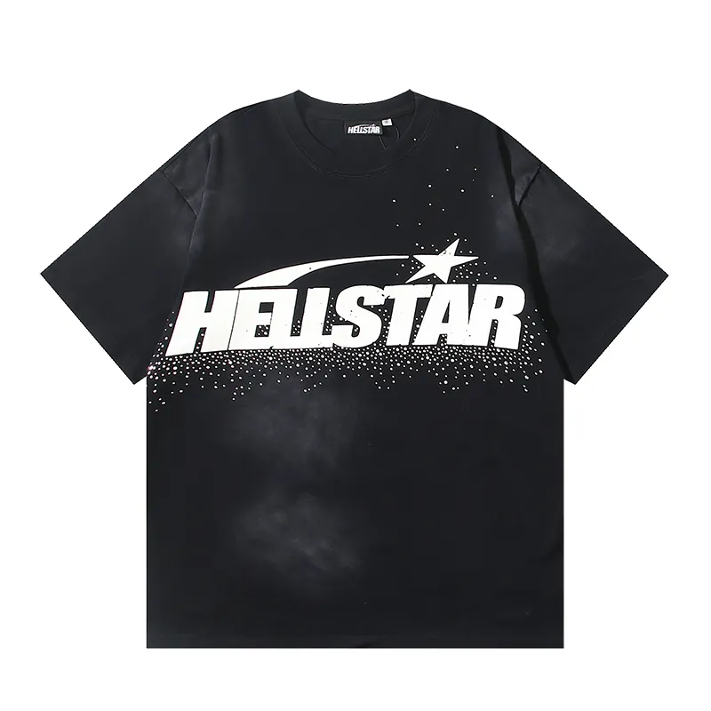 P134 6752# Washed Black + Hot Brick Real Shot Hellstar Washed Retro Beauty Trendy Hot Brick Printed Short Sleeve T-shirt Fabric: 250g 32 Count Fine Cotton Double Yarn Pure Cotton Color: Washed Black + Hot Brick Code Number: S M L XL