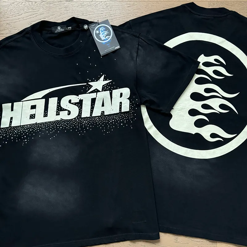 P134 6752# Washed Black + Hot Brick Real Shot Hellstar Washed Retro Beauty Trendy Hot Brick Printed Short Sleeve T-shirt Fabric: 250g 32 Count Fine Cotton Double Yarn Pure Cotton Color: Washed Black + Hot Brick Code Number: S M L XL
