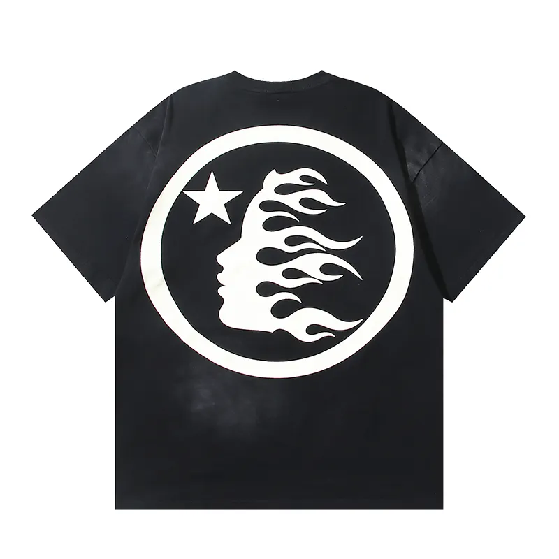 P134 6752# Washed Black + Hot Brick Real Shot Hellstar Washed Retro Beauty Trendy Hot Brick Printed Short Sleeve T-shirt Fabric: 250g 32 Count Fine Cotton Double Yarn Pure Cotton Color: Washed Black + Hot Brick Code Number: S M L XL