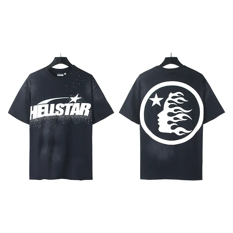 P134 6752# Washed Black + Hot Brick Real Shot Hellstar Washed Retro Beauty Trendy Hot Brick Printed Short Sleeve T-shirt Fabric: 250g 32 Count Fine Cotton Double Yarn Pure Cotton Color: Washed Black + Hot Brick Code Number: S M L XL