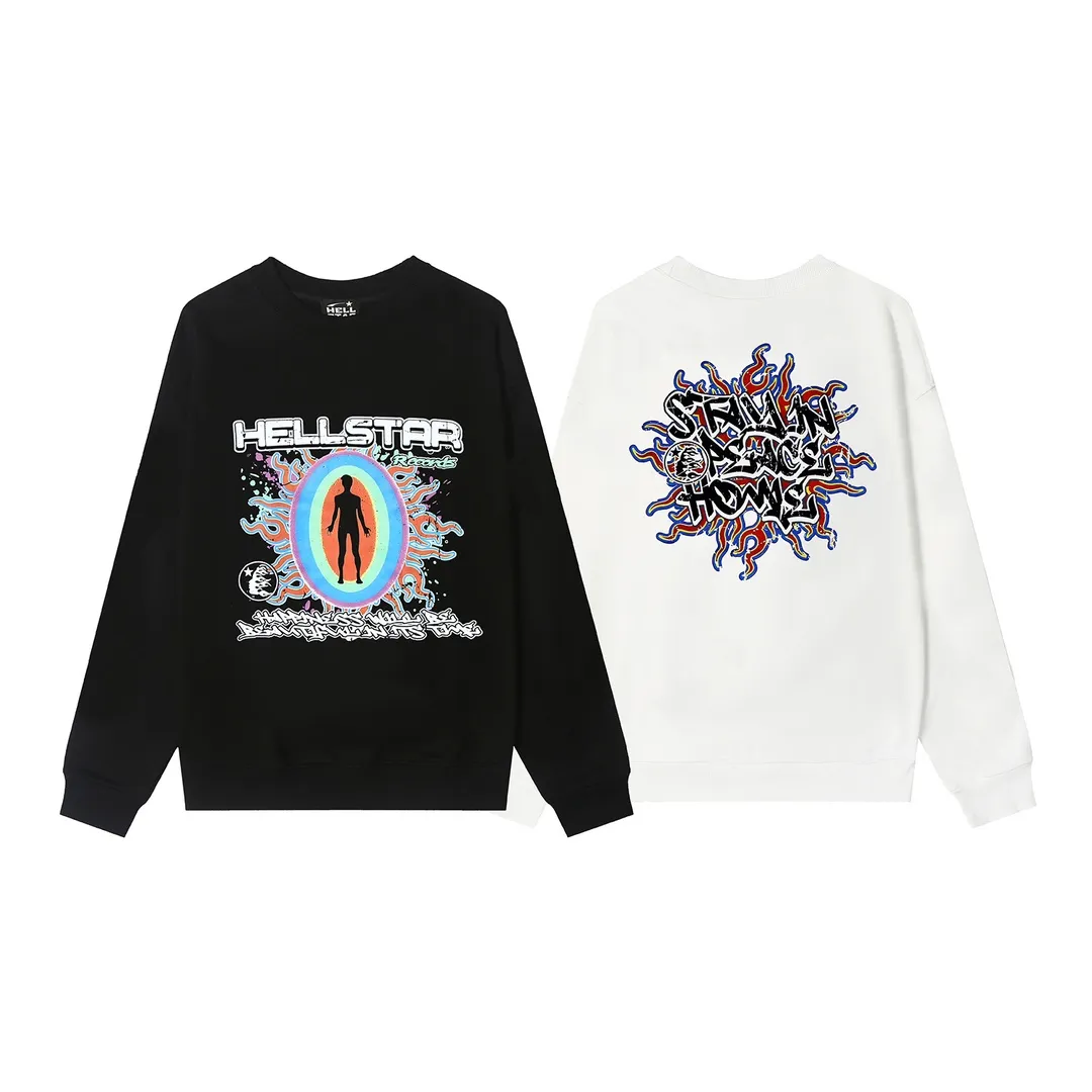8823# P160 Hellstar high quality Hellstar American trendy printed cotton terry crew neck sweatshirt Color: White Black Size: S M L XL