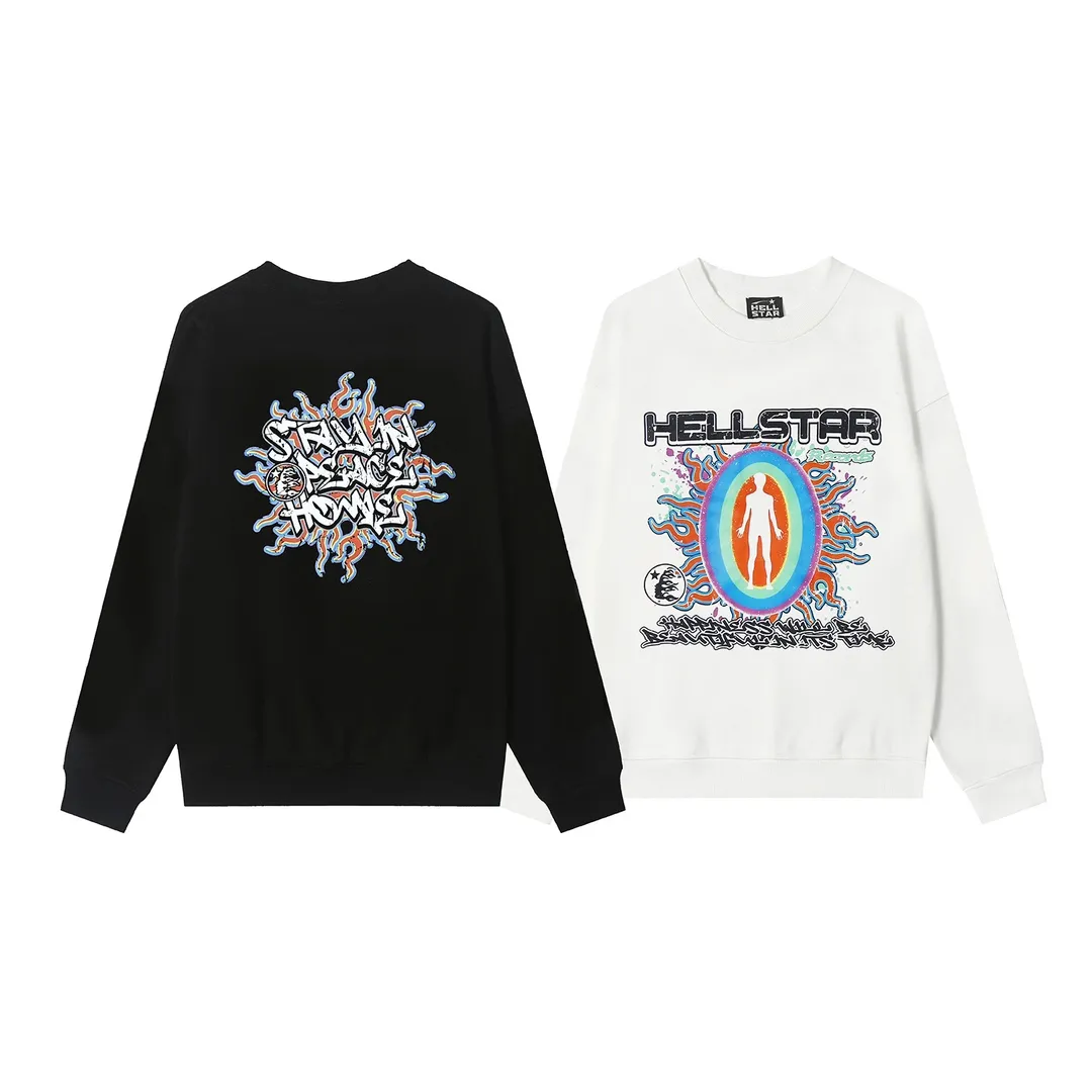 8823# P160 Hellstar high quality Hellstar American trendy printed cotton terry crew neck sweatshirt Color: White Black Size: S M L XL