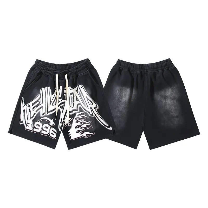 P160 791#washed black Real shot of Hellstar washed and ink-splashed casual shorts Fabric 380g pure cotton terry cloth Color: washed black Size: S M L XL