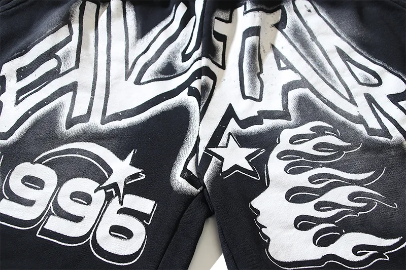 P160 791#washed black Real shot of Hellstar washed and ink-splashed casual shorts Fabric 380g pure cotton terry cloth Color: washed black Size: S M L XL