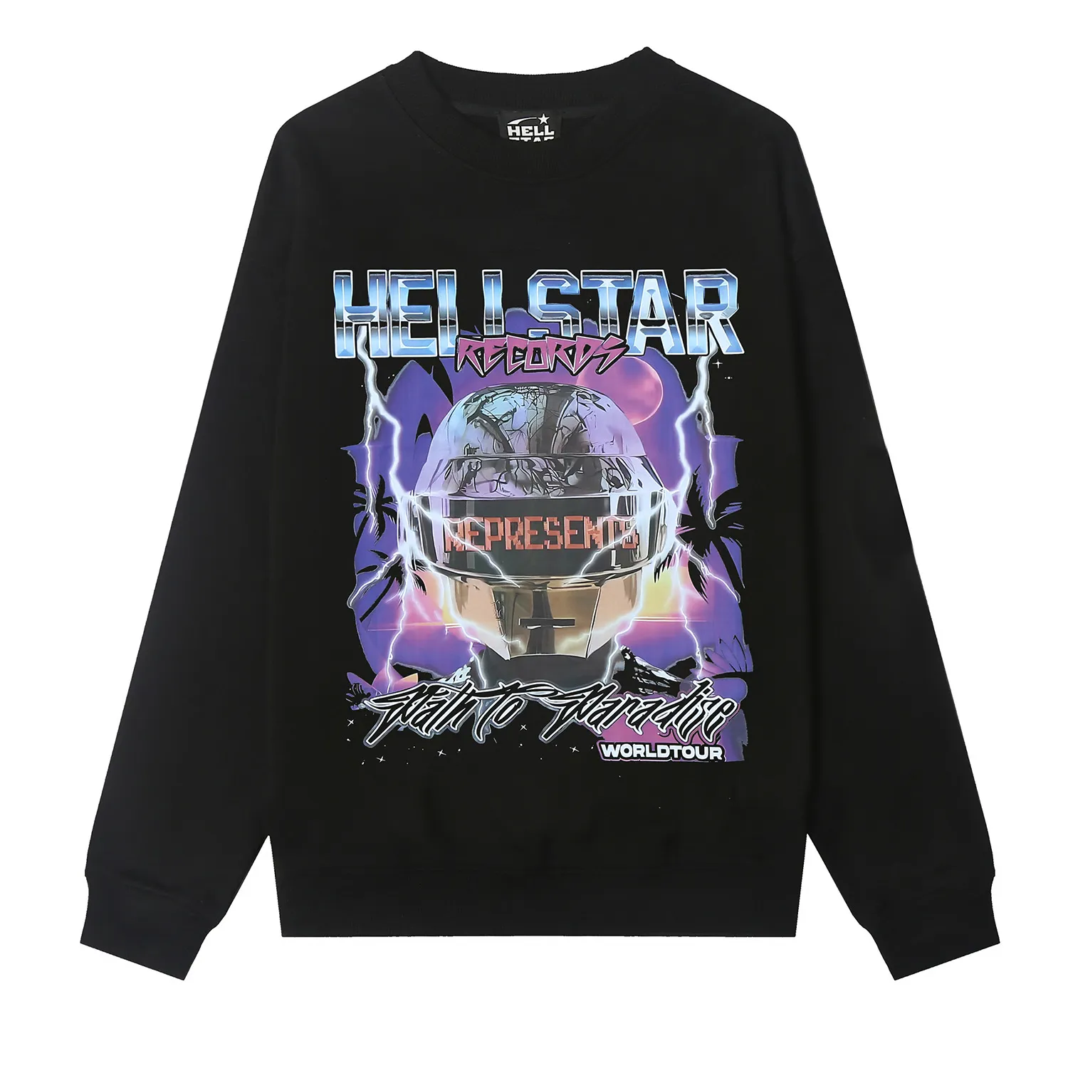 8829# P160 Hellstar high-quality Hellstar American trendy printed cotton terry crew neck sweatshirt Color: White Black Size: S M L XL