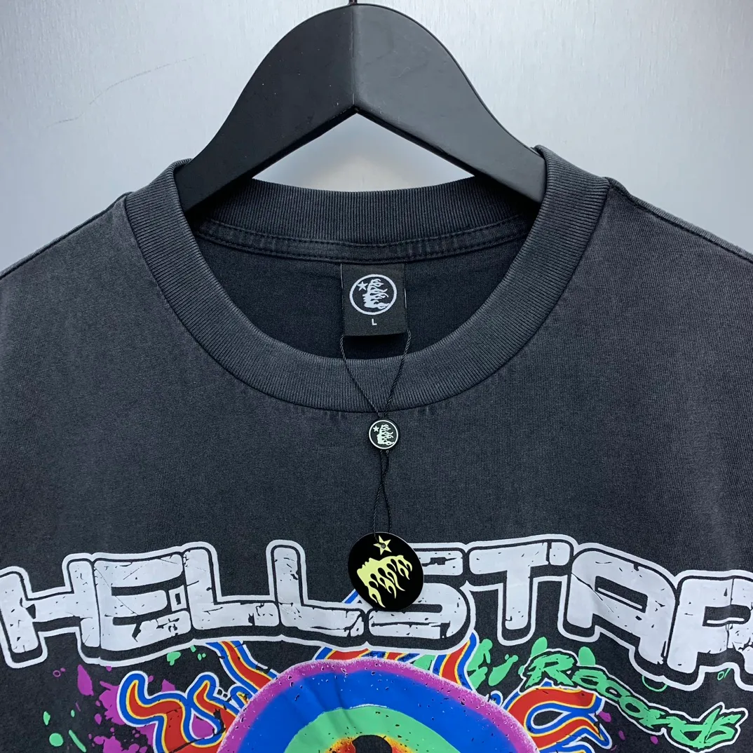 P134 Custom Cut and sew garment in Los Angeles. Dyed and potassium sprayed with jumbo screen print. Fits slightly oversized. Gentle wash tumble dry. Dry clean preferred Newly popular Hellstar short-sleeved T-shirt!   Standard beauty and trendy workmanship, original customization (fabric, pattern, printing, hang tag, main mark, etc.), exaggerated style, explosive style, dare to break through tradition, bring adventurous new fashion experience!  YoungBoy, the most popular rapper in the youth circle, has shot a lot of models for him, and celebrities such as Dababy and Swae Lee frequently get dressed!  color: Vintage Black (washed black)