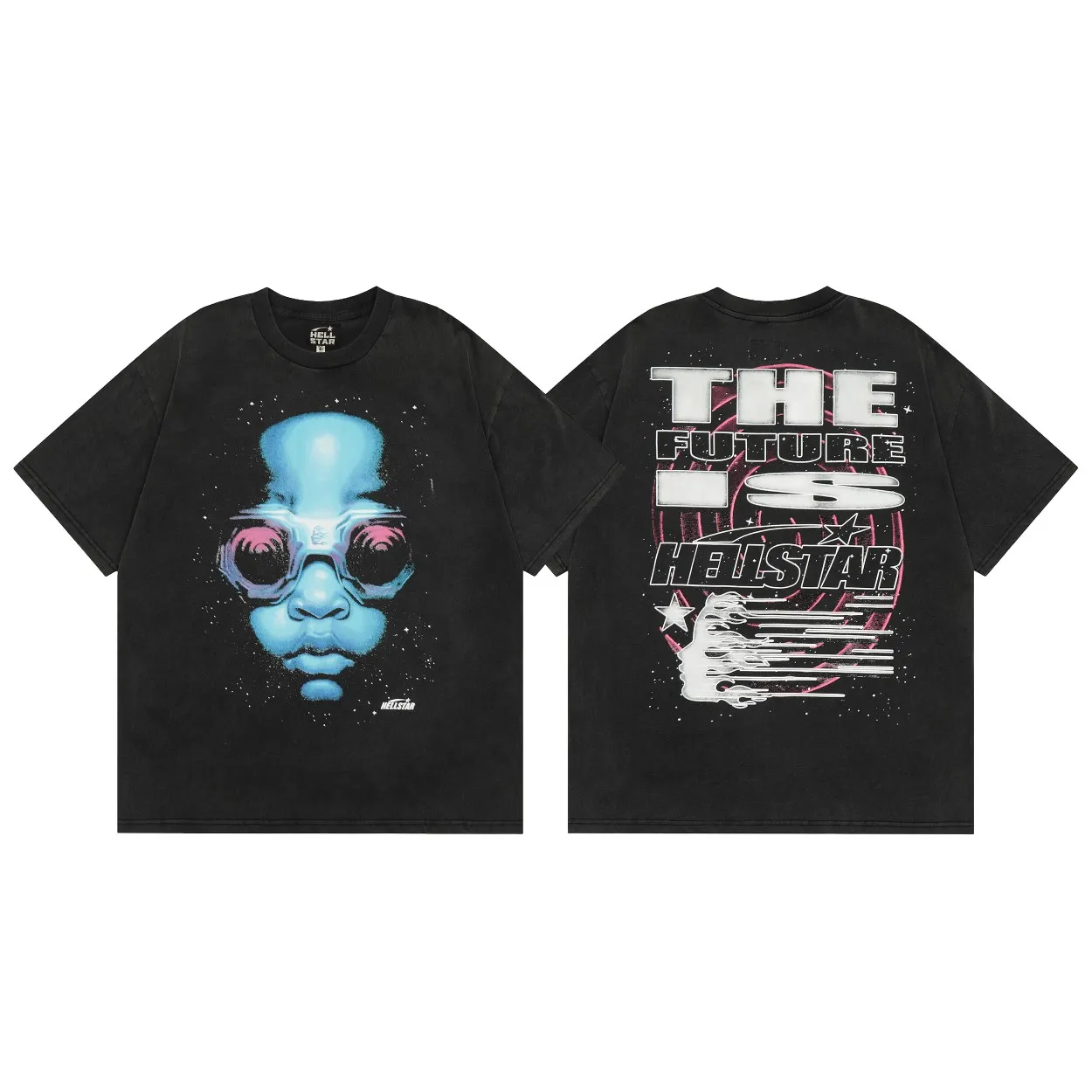 P134 Hellstar Studios Goggles Short Sleeve Tee Shirt Washed Black Short Sleeve T-shirt The new hot beauty trend Hellstar!  Standard beauty and trendy workmanship, original customization (fabric, pattern, printing, hang tag, main mark, etc.), exaggerated style, explosive style, dare to break through tradition, bring adventurous new fashion experience!  YoungBoy, the most popular rapper in the youth circle, has shot a lot of models for him, and celebrities such as Dababy and Swae Lee frequently get dressed!  color: Vintage Black (washed black) size: S, M, L, XL