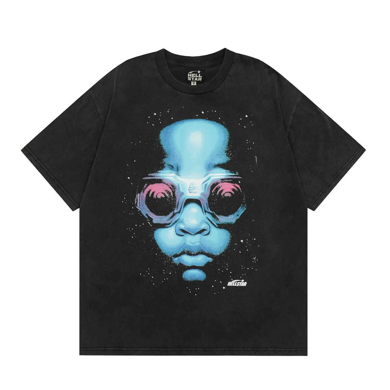 P134 Hellstar Studios Goggles Short Sleeve Tee Shirt Washed Black Short Sleeve T-shirt The new hot beauty trend Hellstar!  Standard beauty and trendy workmanship, original customization (fabric, pattern, printing, hang tag, main mark, etc.), exaggerated style, explosive style, dare to break through tradition, bring adventurous new fashion experience!  YoungBoy, the most popular rapper in the youth circle, has shot a lot of models for him, and celebrities such as Dababy and Swae Lee frequently get dressed!  color: Vintage Black (washed black) size: S, M, L, XL