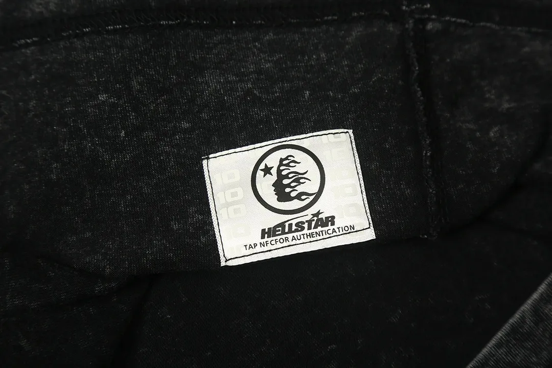 7707# P124 Washed Hellstar Hellstar ins same style retro printed tops for men and women, casual and trendy pure cotton washed short-sleeved T-shirt Color: Black Size: S M L XL