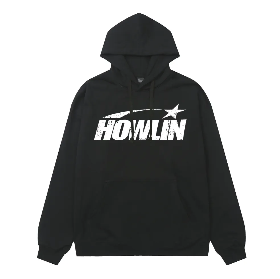 9917# P196 Ins American hip-hop trendy brand hellstar letter printed high street loose hooded pullover sweatshirt for men and women Color: Black White Size: S M L XL