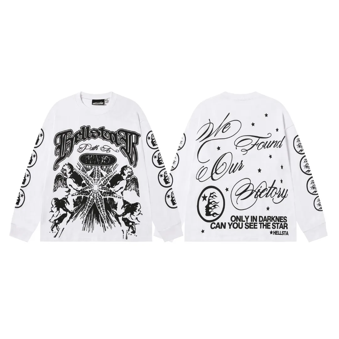 P140 Real-stock Hellstar Cross-border European and American style/street fashion brand pure cotton long-sleeved T-shirt Fabric (fabric): High-density 26-count 270-gram heavy combed double yarn pure cotton Size (size): S-M- L- X L Color (colour): Active black/ivory white 👉
