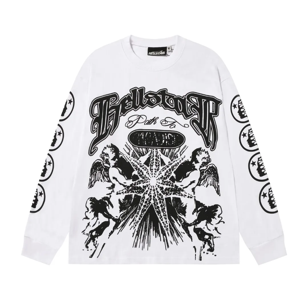 P140 Real-stock Hellstar Cross-border European and American style/street fashion brand pure cotton long-sleeved T-shirt Fabric (fabric): High-density 26-count 270-gram heavy combed double yarn pure cotton Size (size): S-M- L- X L Color (colour): Active black/ivory white 👉