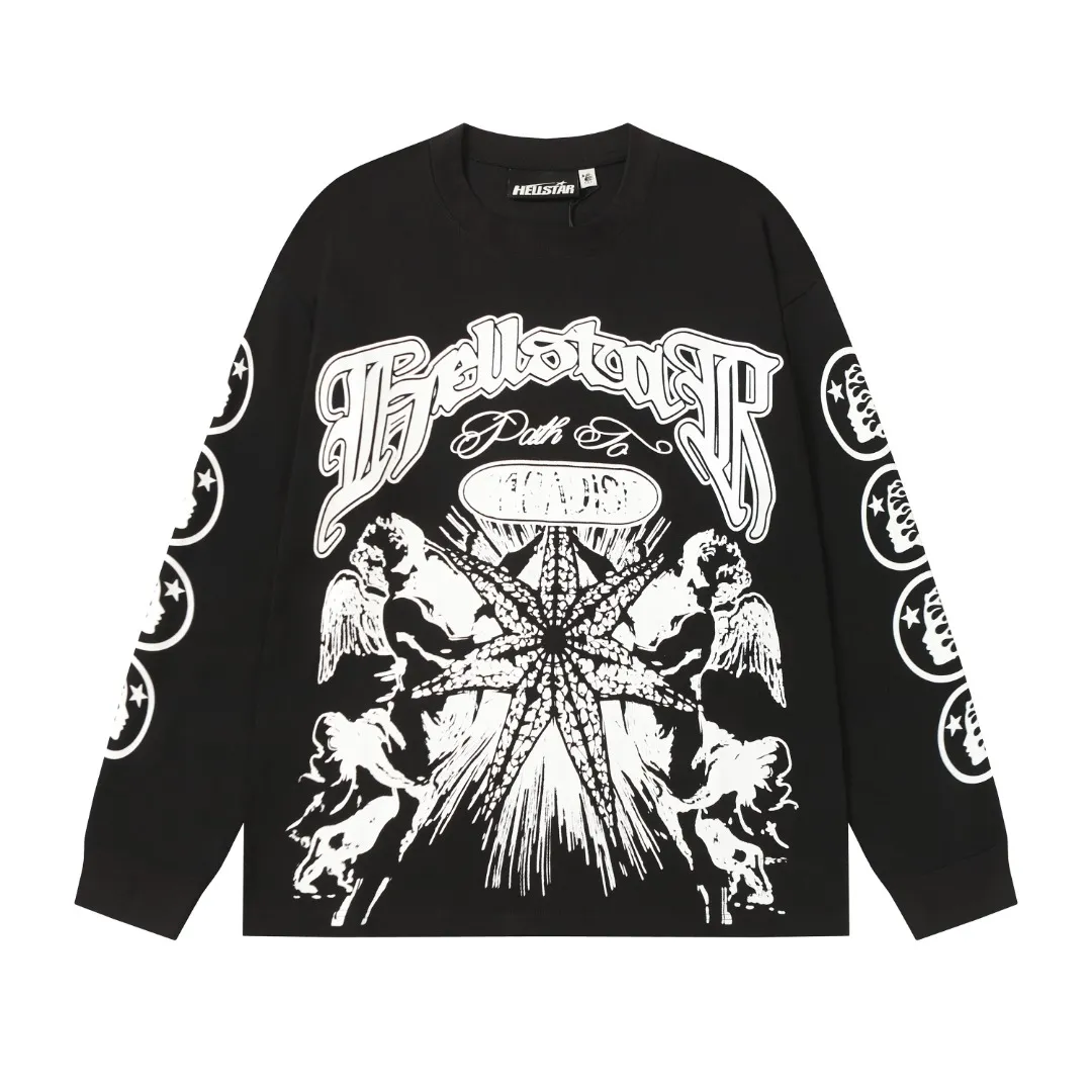 P140 Real-stock Hellstar Cross-border European and American style/street fashion brand pure cotton long-sleeved T-shirt Fabric (fabric): High-density 26-count 270-gram heavy combed double yarn pure cotton Size (size): S-M- L- X L Color (colour): Active black/ivory white 👉