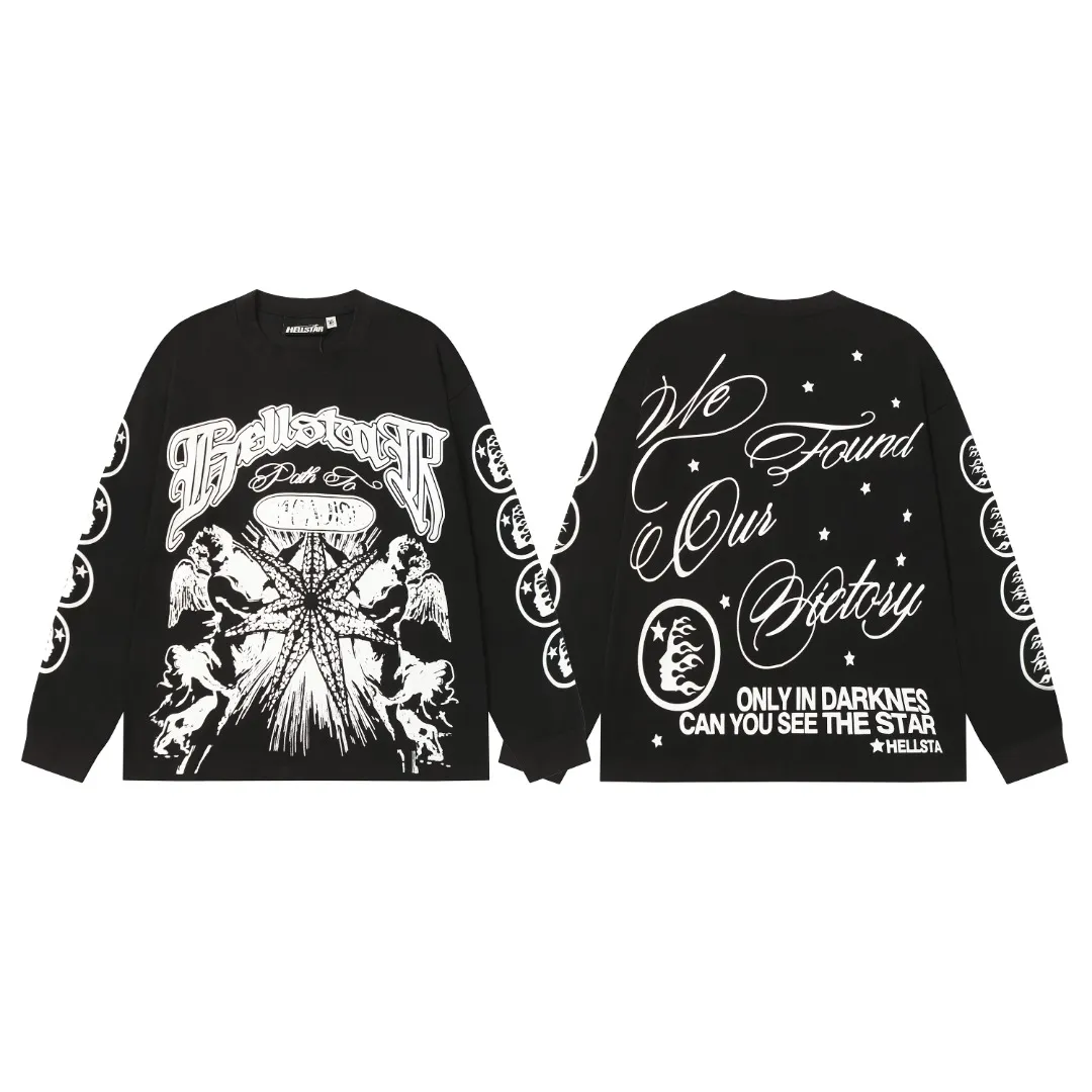 P140 Real-stock Hellstar Cross-border European and American style/street fashion brand pure cotton long-sleeved T-shirt Fabric (fabric): High-density 26-count 270-gram heavy combed double yarn pure cotton Size (size): S-M- L- X L Color (colour): Active black/ivory white 👉