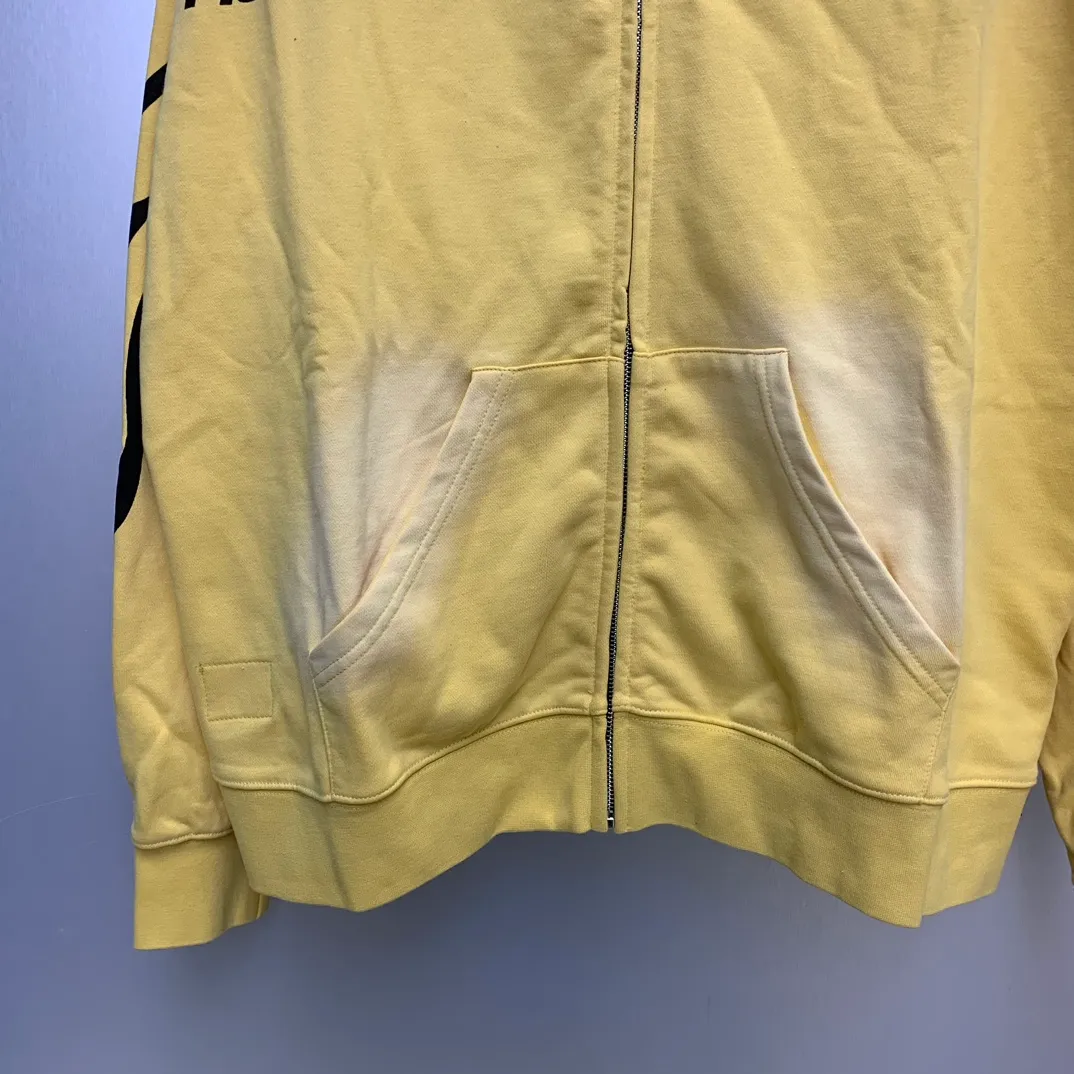 P240 Hellstar Sports Zip Up Hooded Sweatshirt Yellow washed distressed terry sweatshirt cardigan jacket color (color): yellow Size (size): S, M, L, XL