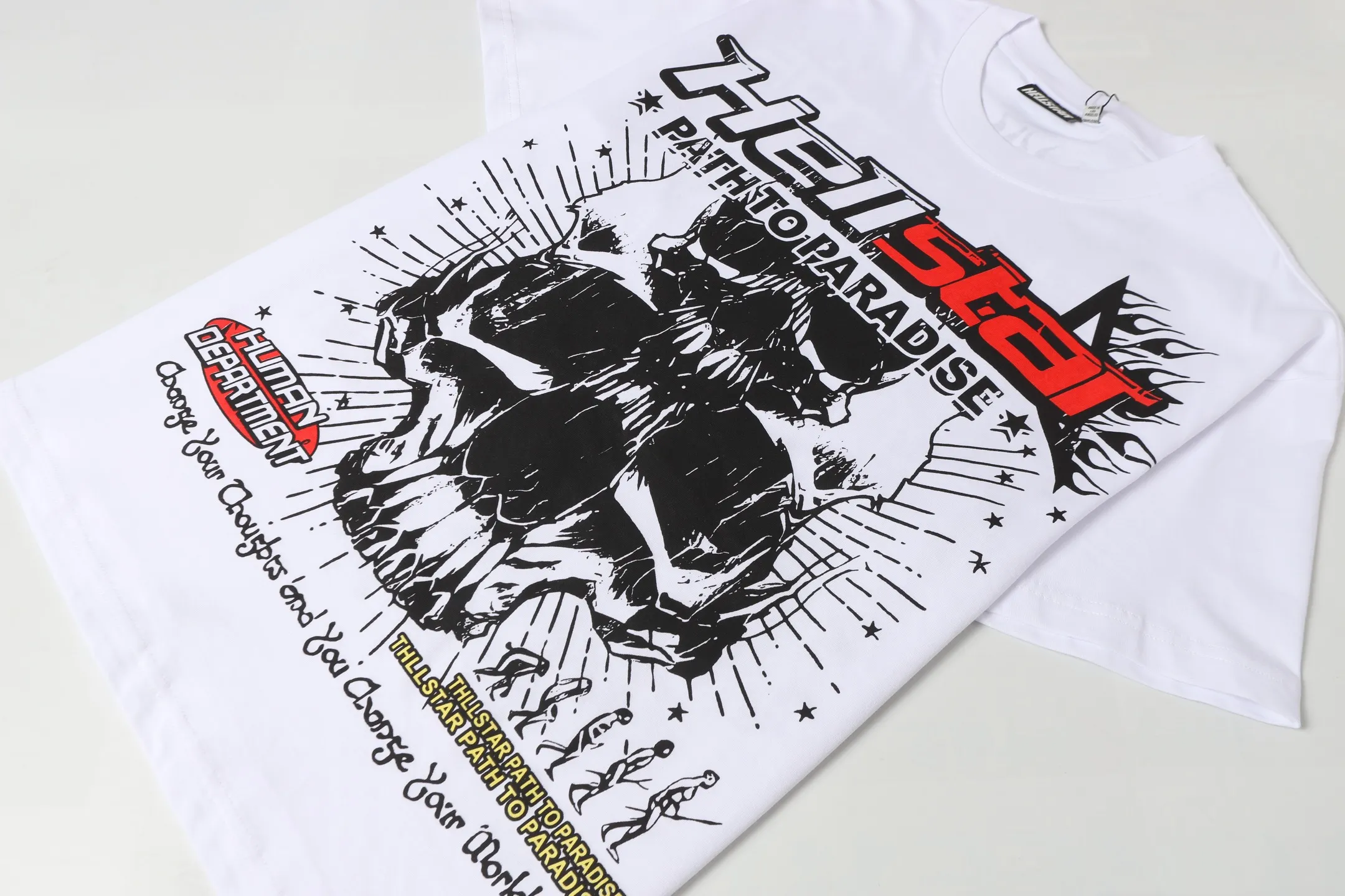 P108 Real-stock Hellstar Cross-border European and American style, street fashion brand pure cotton T-shirt Fabric (fabric): 32 counts of 240g heavy combed double yarn pure cotton Size (size): S-M- L- X L Color (colour): white, apricot