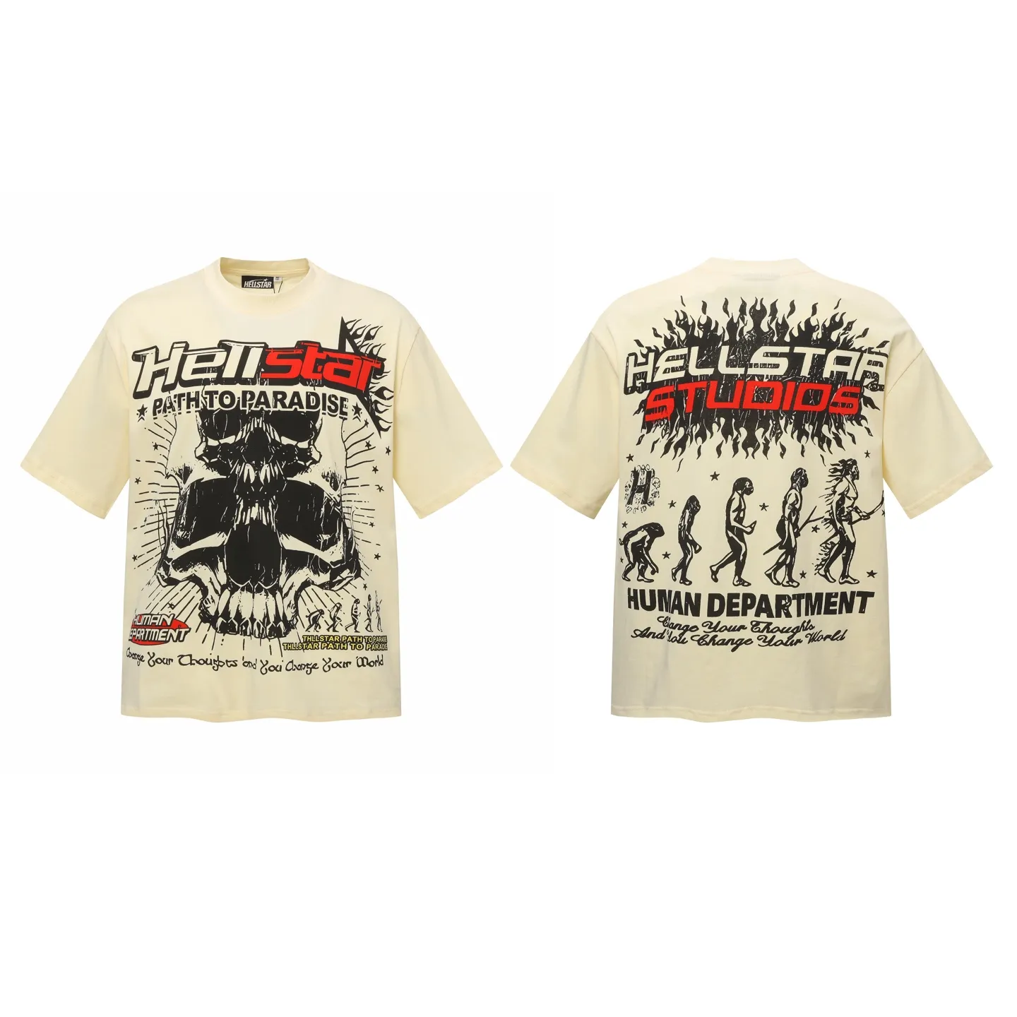 P108 Real-stock Hellstar Cross-border European and American style, street fashion brand pure cotton T-shirt Fabric (fabric): 32 counts of 240g heavy combed double yarn pure cotton Size (size): S-M- L- X L Color (colour): white, apricot