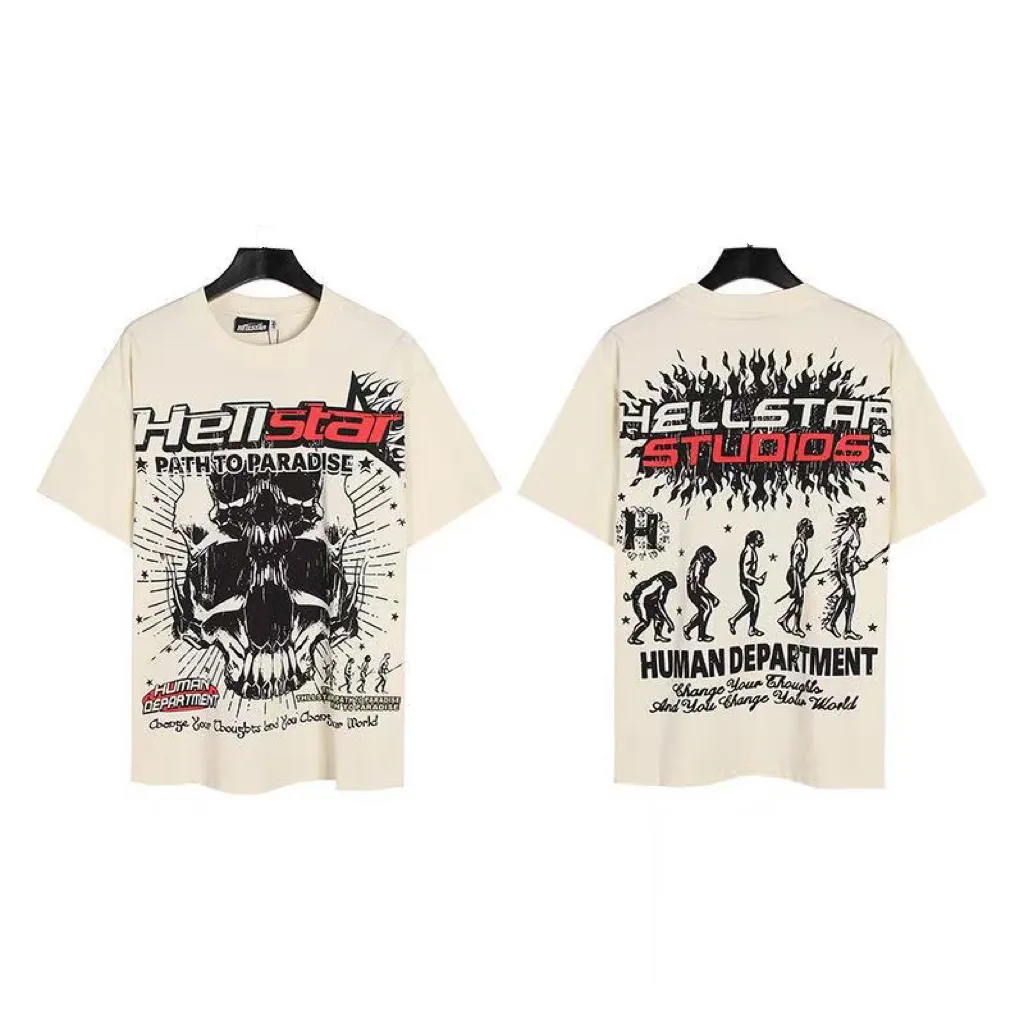 P108 Real-stock Hellstar Cross-border European and American style, street fashion brand pure cotton T-shirt Fabric (fabric): 32 counts of 240g heavy combed double yarn pure cotton Size (size): S-M- L- X L Color (colour): white, apricot