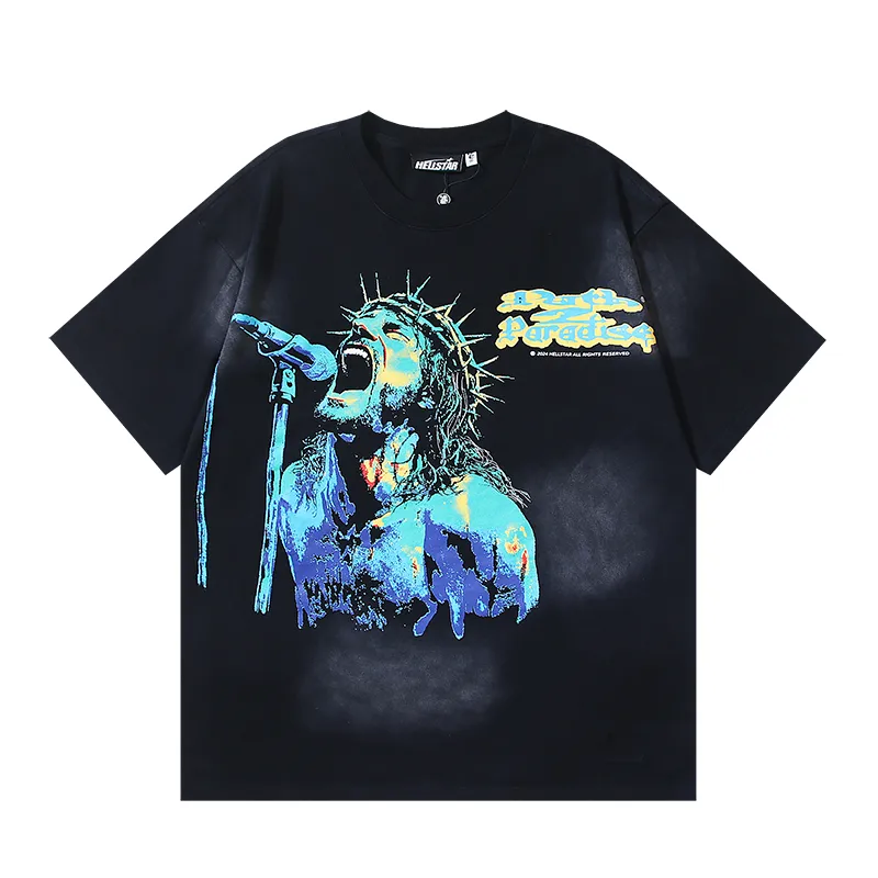 P130 6729# Washed Black Actual Shot Hellstar Washed Retro Beauty Trendy Printed Short Sleeve T-shirt Fabric: 250g 32 count fine cotton double yarn pure cotton Color: Washed Black Size: S M L XL