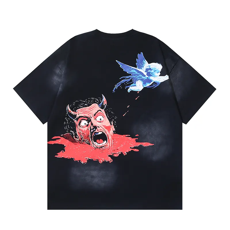 P130 6729# Washed Black Actual Shot Hellstar Washed Retro Beauty Trendy Printed Short Sleeve T-shirt Fabric: 250g 32 count fine cotton double yarn pure cotton Color: Washed Black Size: S M L XL