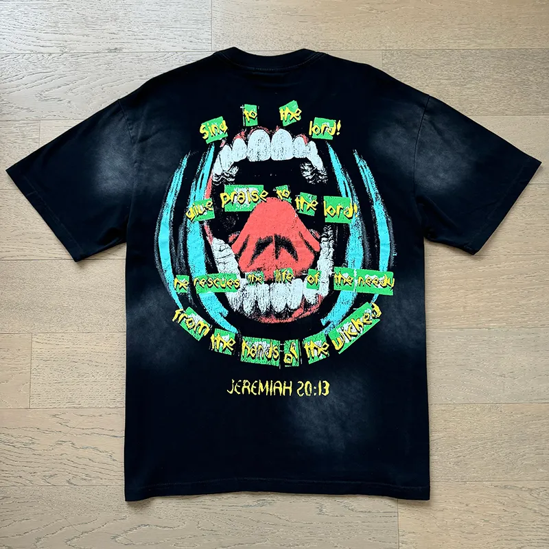 P130 6736#washed black Real shot Hellstar washed retro beauty trend printed short-sleeved T-shirt Fabric: 250g 32 count fine cotton double yarn pure cotton Color: washed black Size: S M L XL