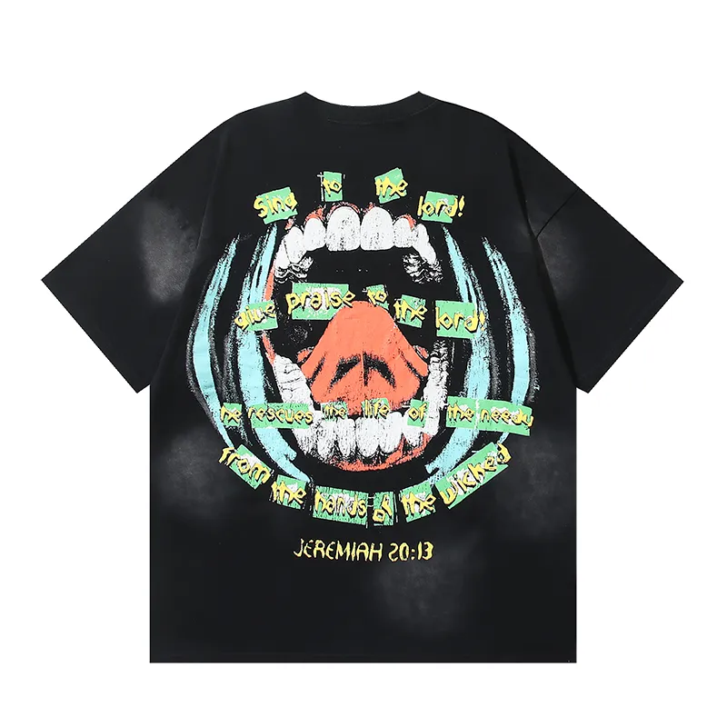 P130 6736#washed black Real shot Hellstar washed retro beauty trend printed short-sleeved T-shirt Fabric: 250g 32 count fine cotton double yarn pure cotton Color: washed black Size: S M L XL