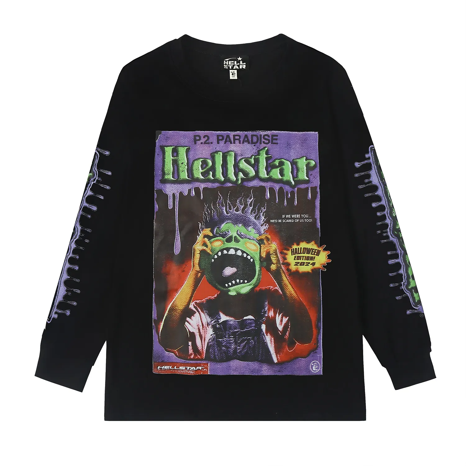 5517# P136 Hellstar Hellstar letter print lightning high street men and women hip-hop loose long-sleeved T-shirt Color: Black White Size: S M L XL