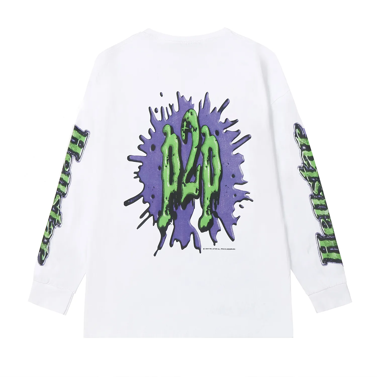 5517# P136 Hellstar Hellstar letter print lightning high street men and women hip-hop loose long-sleeved T-shirt Color: Black White Size: S M L XL