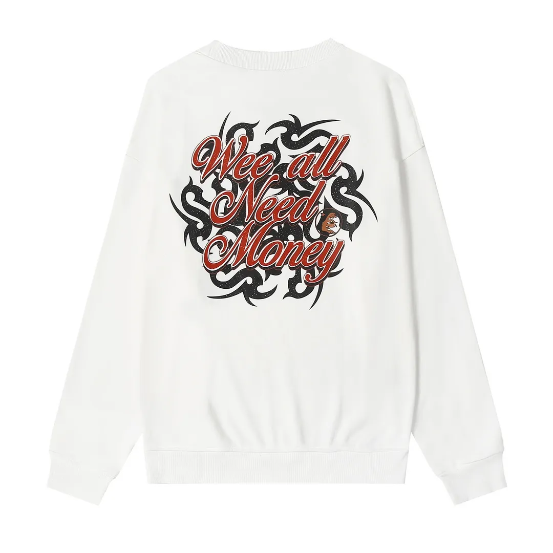 8801# P160 Hellstar high quality Hellstar American trendy printed cotton terry crew neck sweatshirt Color: White Black Size: S M L XL