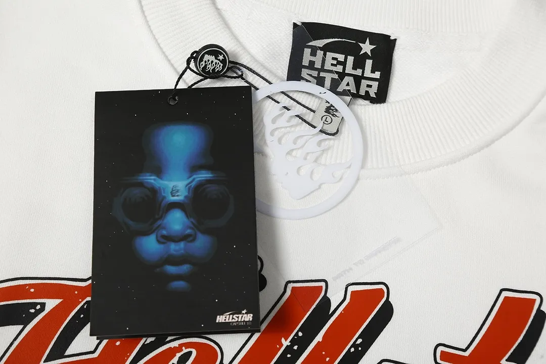8801# P160 Hellstar high quality Hellstar American trendy printed cotton terry crew neck sweatshirt Color: White Black Size: S M L XL