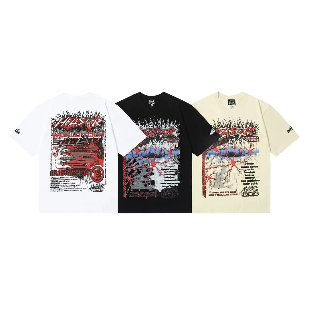 6644# P116 Hellstar American fashion high street pure cotton loose short-sleeved T-shirt Color: White Black Apricot Code Number: S M L XL
