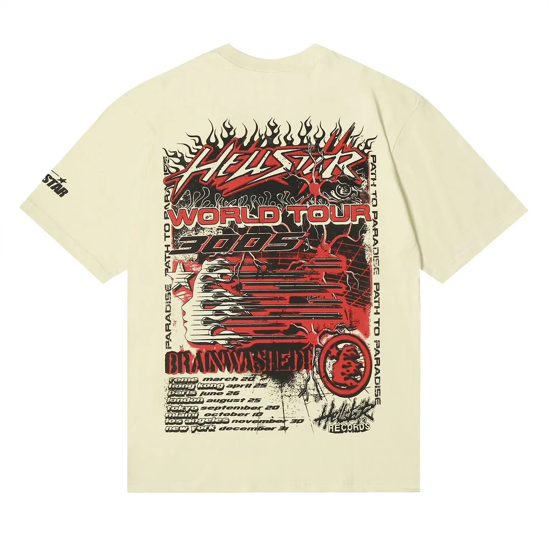 6644# P116 Hellstar American fashion high street pure cotton loose short-sleeved T-shirt Color: White Black Apricot Code Number: S M L XL