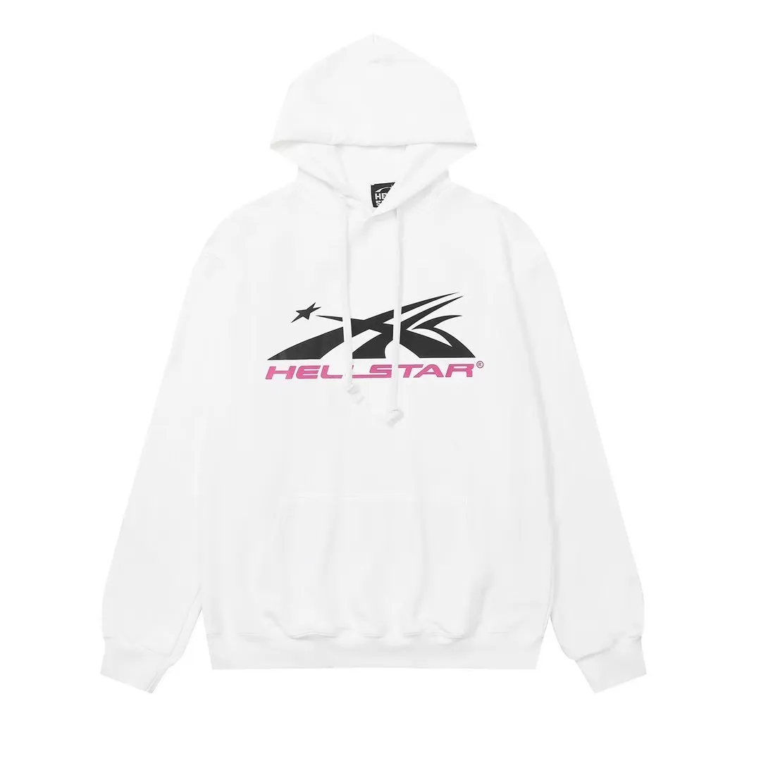 9904# P196 Ins American hip-hop trendy brand hellstar letter printed high street loose hooded pullover sweatshirt for men and women Color: Black White Size: S M L XL