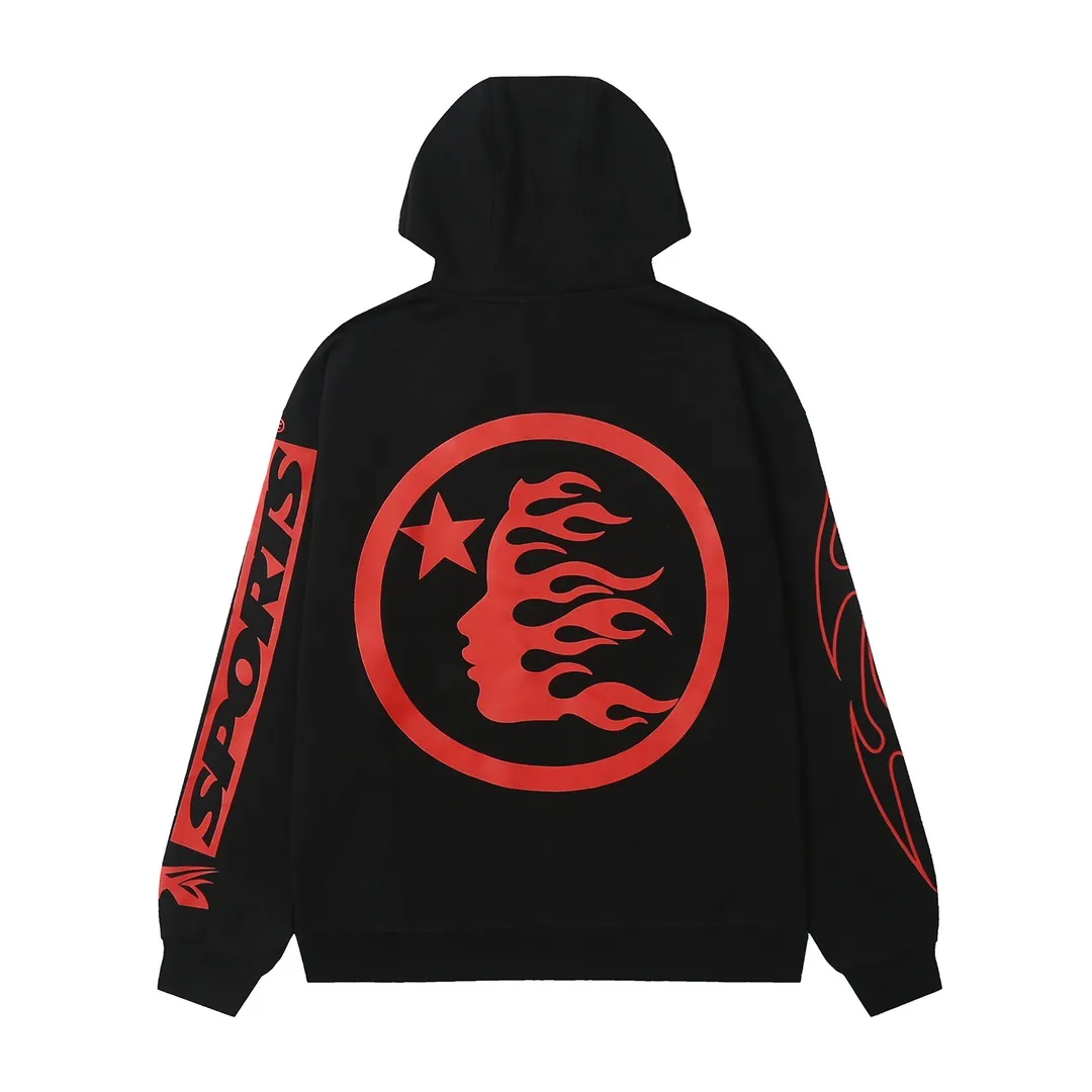 9905# P200 Ins American hip-hop trendy brand hellstar letter printed high street loose hooded pullover sweatshirt for men and women Color: Black Size: S M L XL