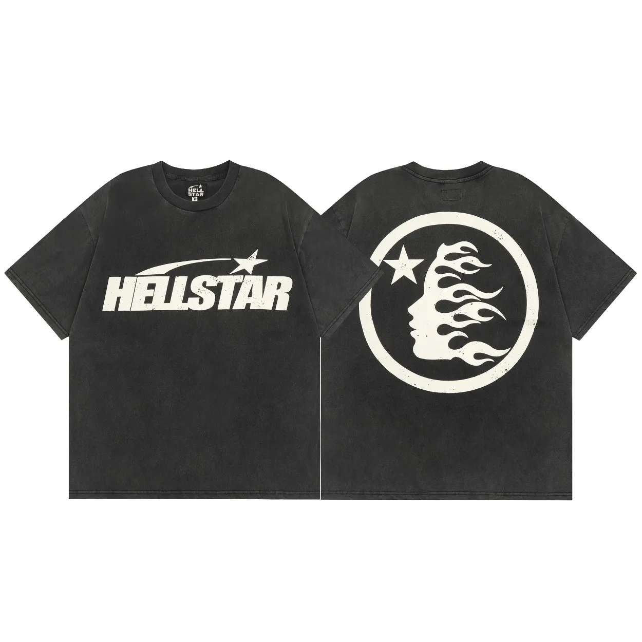 P126 Hellstar Studios Classic Logo Short Sleeve Tee Shirt Washed Black Short Sleeve T-shirt The new hot beauty trend Hellstar!  Standard beauty and trendy workmanship, original customization (fabric, pattern, printing, hang tag, main mark, etc.), exaggerated style, explosive style, dare to break through tradition, bring adventurous new fashion experience!  YoungBoy, the most popular rapper in the youth circle, has shot a lot of models for him, and celebrities such as Dababy and Swae Lee frequently get dressed!  color: Vintage Black (washed black) size: S, M, L, XL