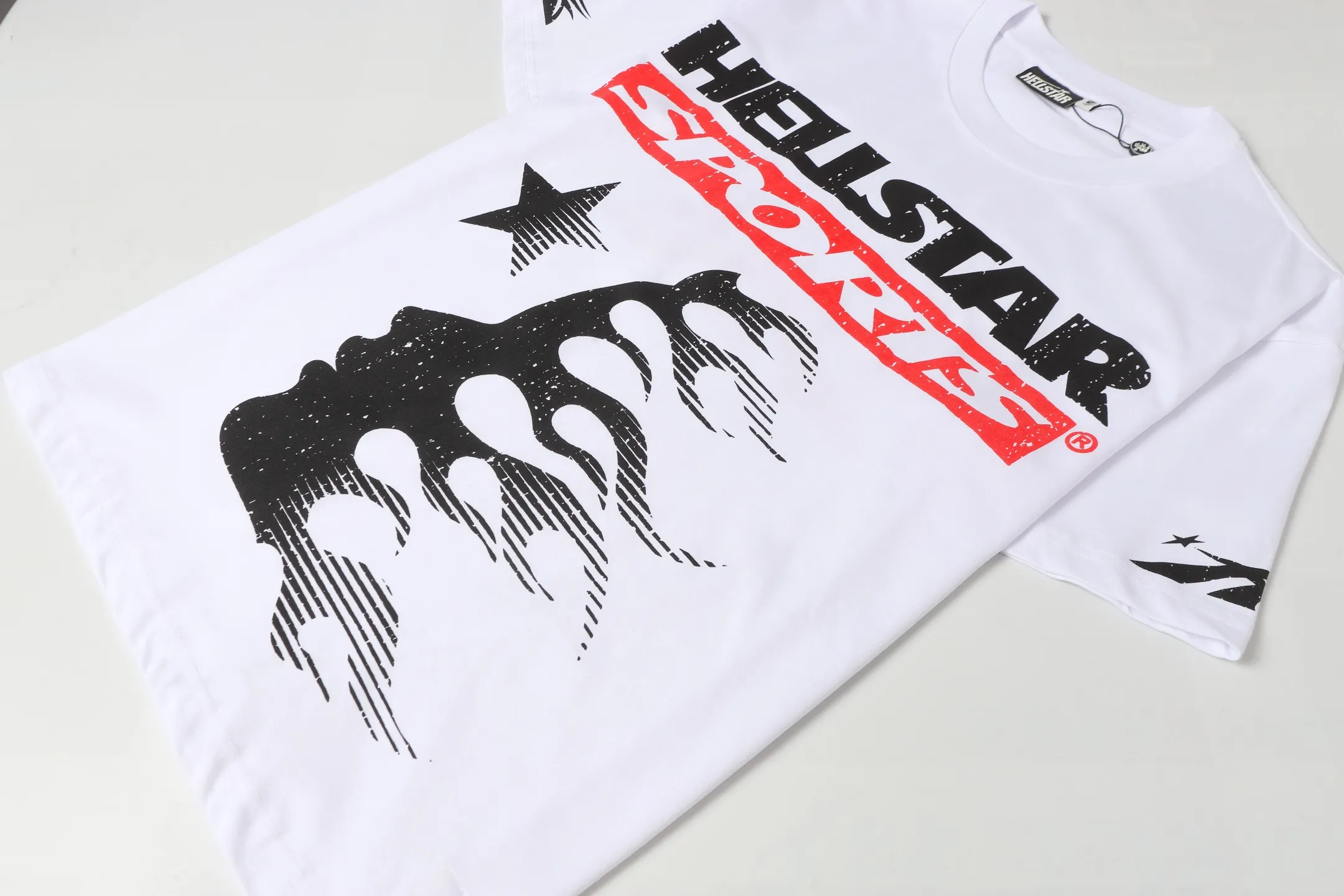 P108 Real-stock Hellstar Cross-border European and American style, street fashion brand pure cotton T-shirt Fabric (fabric): 32 pieces of 240g heavy combed double yarn pure cotton Size (size): S-M- L- X L Color (colour): white