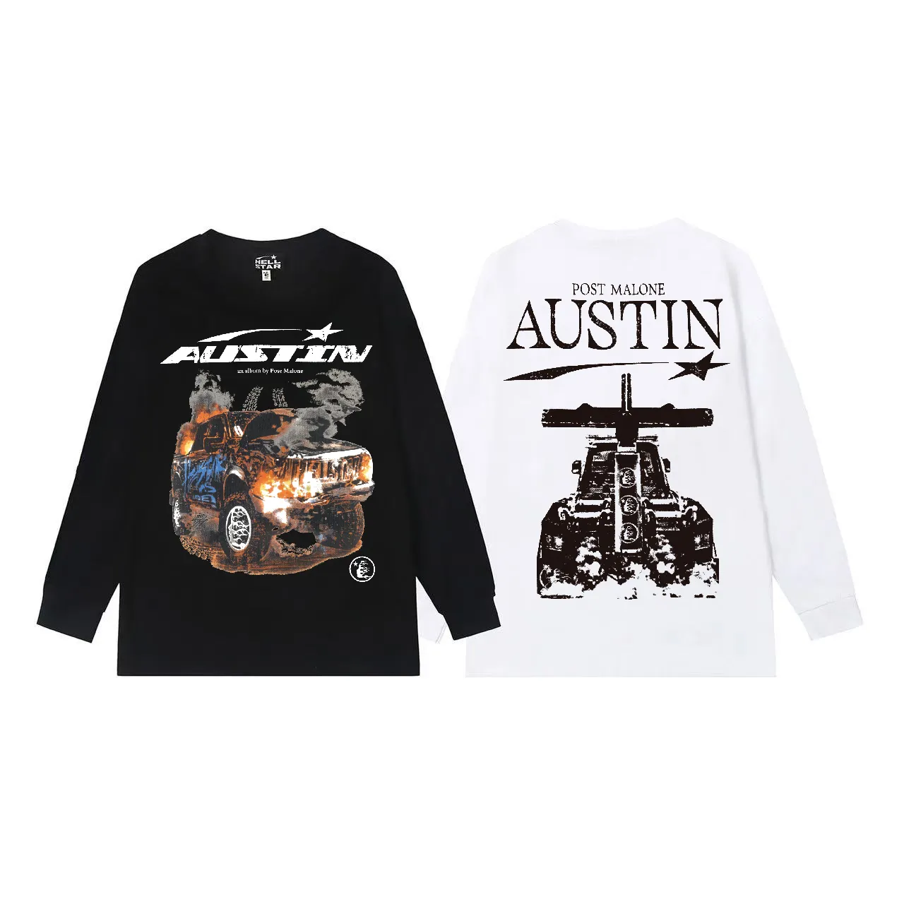 5522# P136 Hellstar Hellstar letter print lightning high street men and women hip-hop loose long-sleeved T-shirt Color: Black White Size: S M L XL