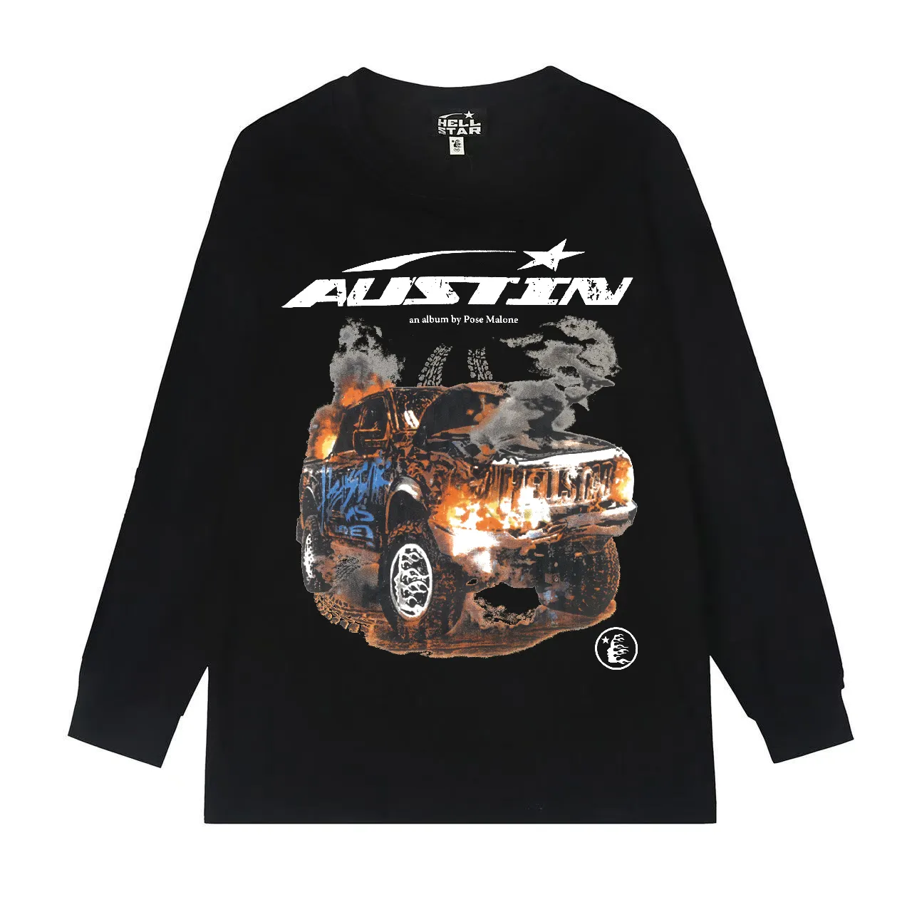 5522# P136 Hellstar Hellstar letter print lightning high street men and women hip-hop loose long-sleeved T-shirt Color: Black White Size: S M L XL